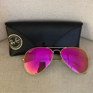 Ray Ban Sunglasses Aviator RB3025 Mirrored Fushia Lens 58mm Polarized
